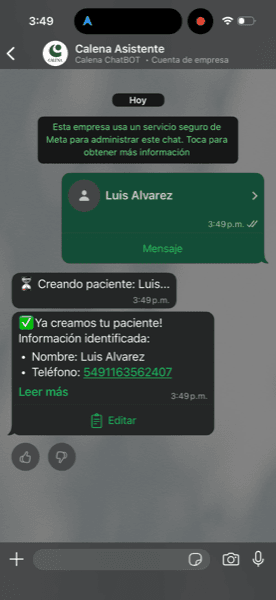 Crear paciente WhatsApp
