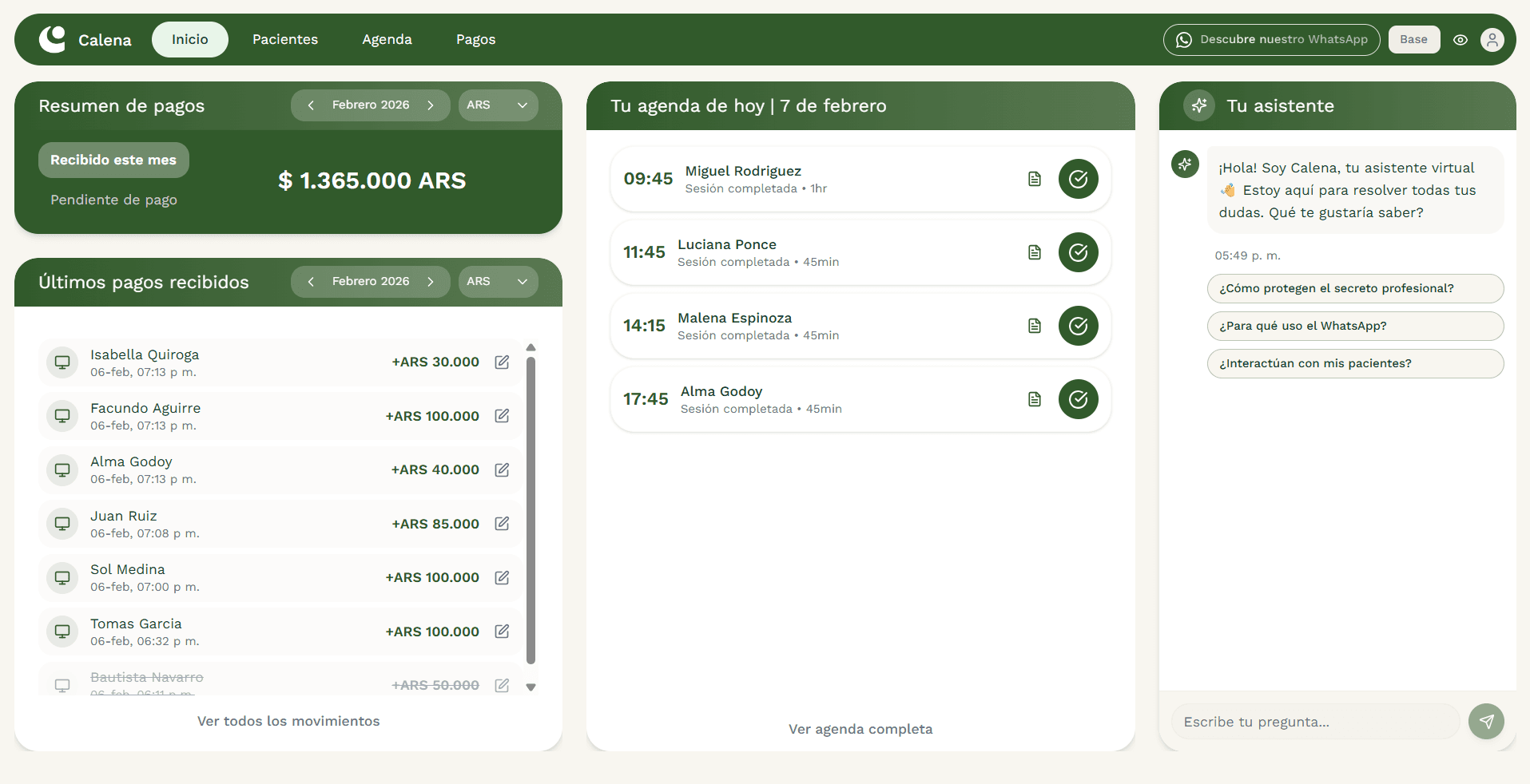 Calena Dashboard